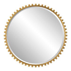 Pemberly Row Round Contemporary MDF and Iron Mirror in Gold Finish