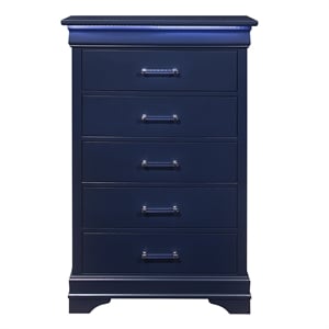 Pemberly Row Traditional Charlie Blue Wood 5-Drawer Chest with LED