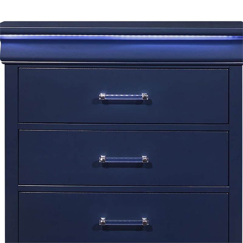 Pemberly Row Traditional Charlie Blue Wood 5-Drawer Chest with LED