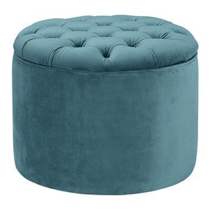 Pemberly Row 16&quotH Transitional Velvet Storage Ottoman in Blue