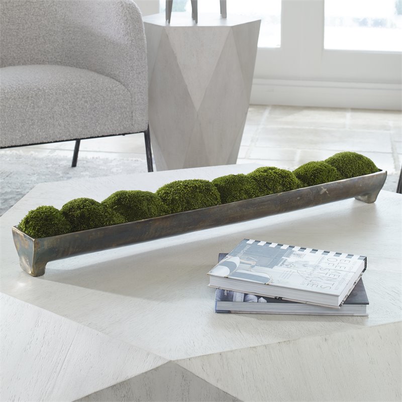 Pemberly Row Aluminum Moss Centerpiece in Green/Colorful Oxidized Bronze