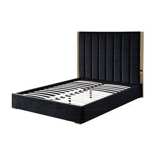Pemberly Row Black Velvet California King Platform Bed with Gold Accents