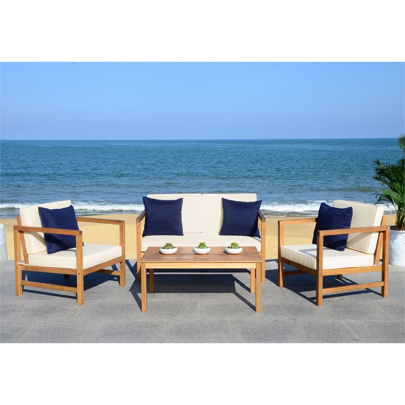 Pemberly Row 4-Piece Eucalyptus Wood Set in Teak Brown and Beige