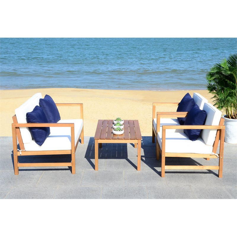Pemberly Row 4-Piece Eucalyptus Wood Set in Teak Brown and Beige