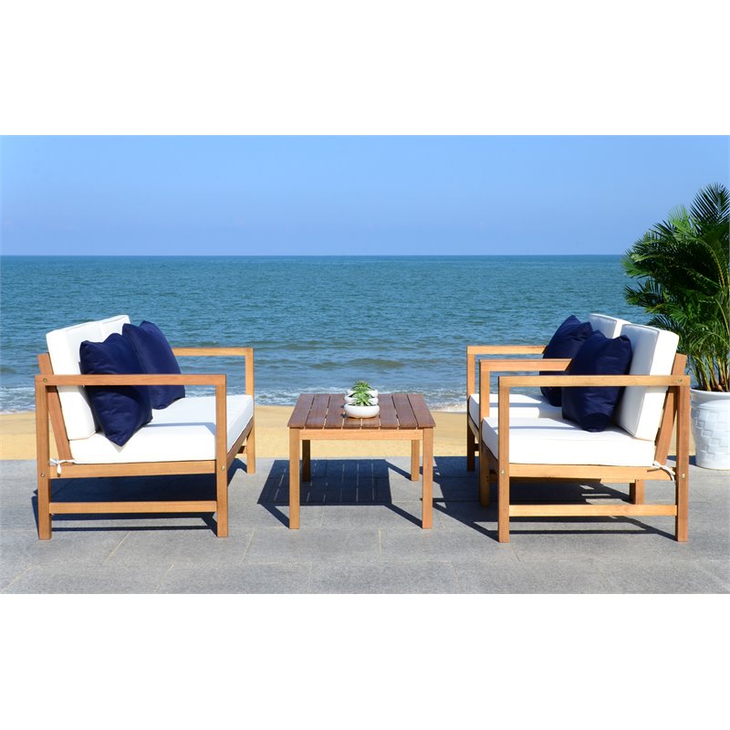 Pemberly Row 4-Piece Eucalyptus Wood Set in Teak Brown and Beige