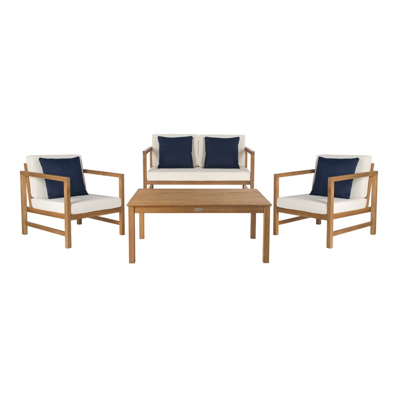 Pemberly Row 4-Piece Eucalyptus Wood Set in Teak Brown and Beige