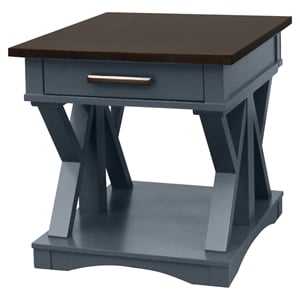 Pemberley Row Wood Denim Blue End Table Rectangular Functional Drawer 24&quotW x 28&quotD x 24.5&quotH Assembly Required