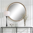 Pemberly Row Round Farmhouse Metal MDF and Rope Mirror in Brown