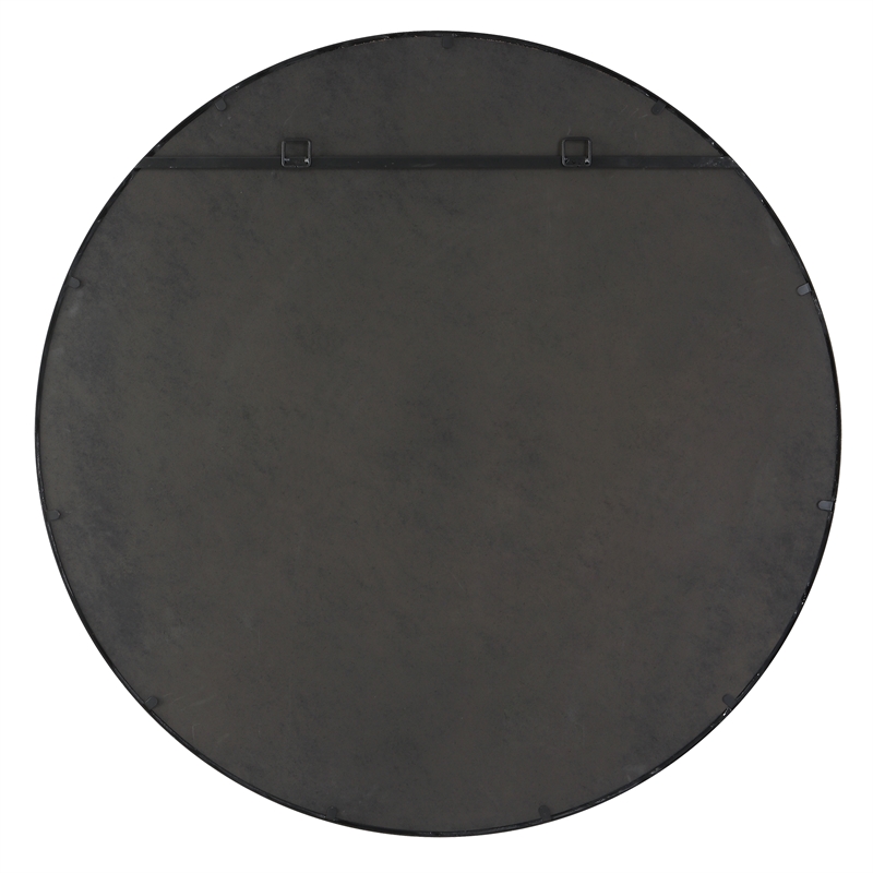 Pemberly Row Round Farmhouse Metal MDF and Rope Mirror in Brown