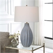 Pemberley Row Steel and Ceramic Blue Table Lamp Round 28