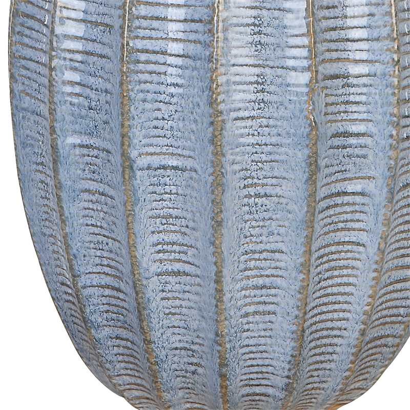 Pemberley Row Steel and Ceramic Blue Table Lamp Round 28