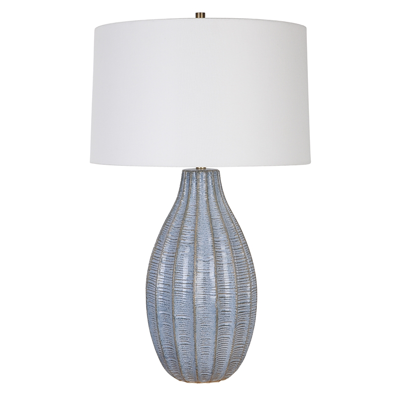 Pemberley Row Steel and Ceramic Blue Table Lamp Round 28