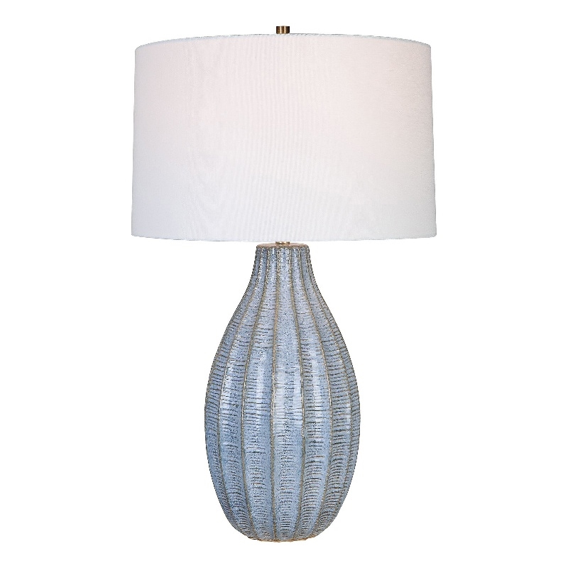 Pemberley Row Steel and Ceramic Blue Table Lamp Round 28