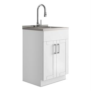 Pemberly Row Modern Wide 24&quot Laundry Cabinet with Faucet & Stainless Steel Sink