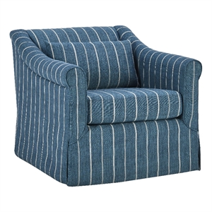 Pemberly Row Linen Fabric & Iron Swivel Accent Chair in Blue/Beige