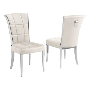 Pemberly Row 38&quot Velvet & Chrome Side Chair in Cream/Chrome (Set of 2)