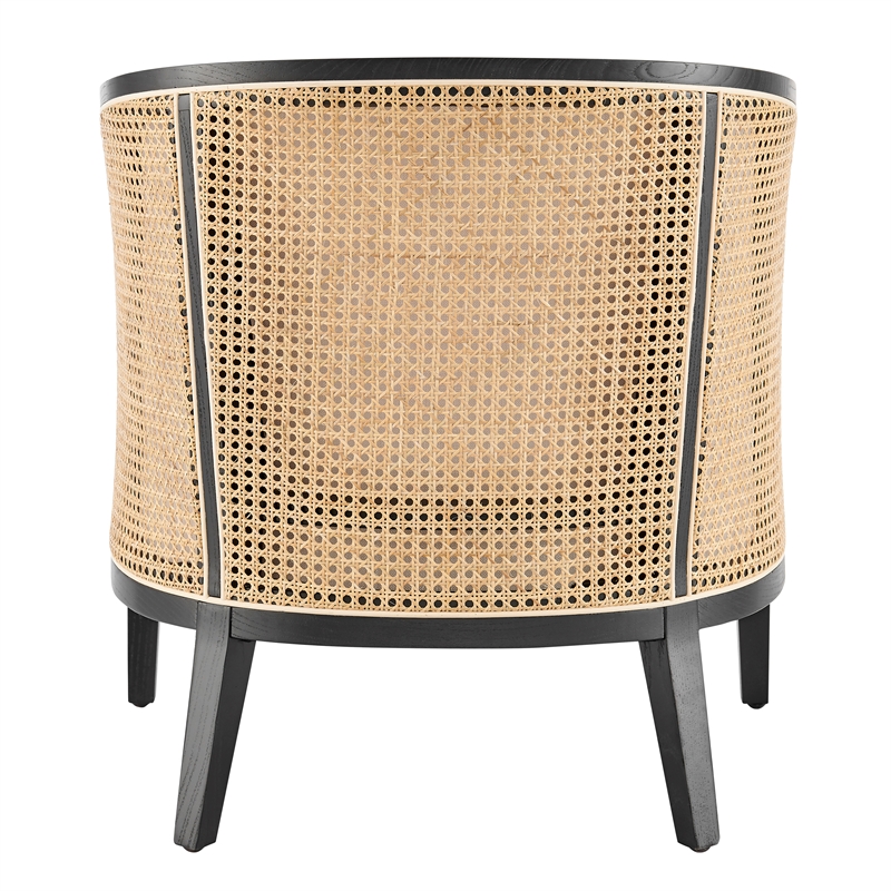 Pemberly Row Accent Arm Chair with Rattan in Black Leg Color
