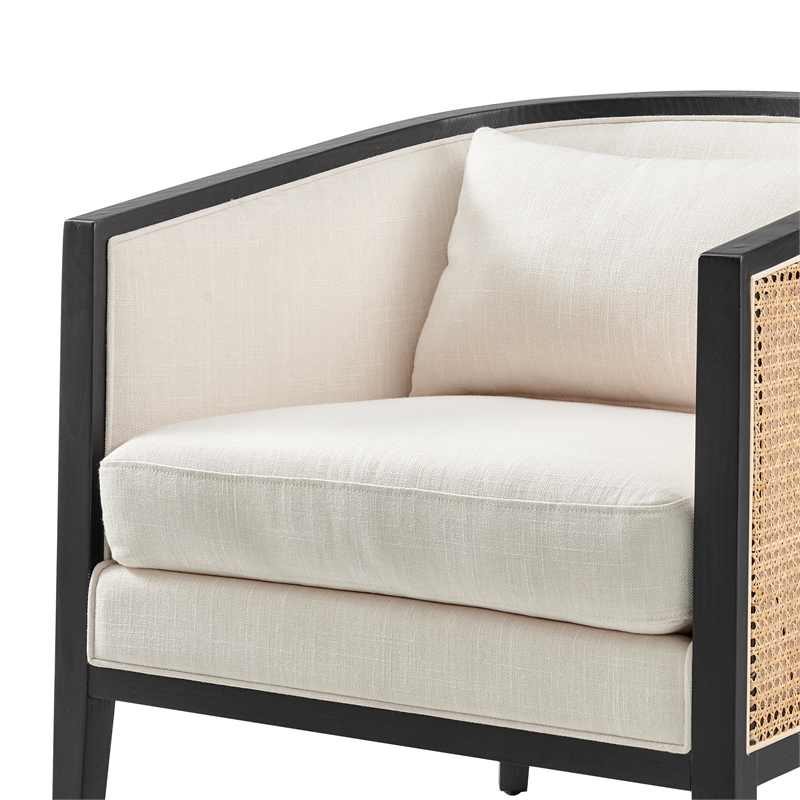 Pemberly Row Accent Arm Chair with Rattan in Black Leg Color