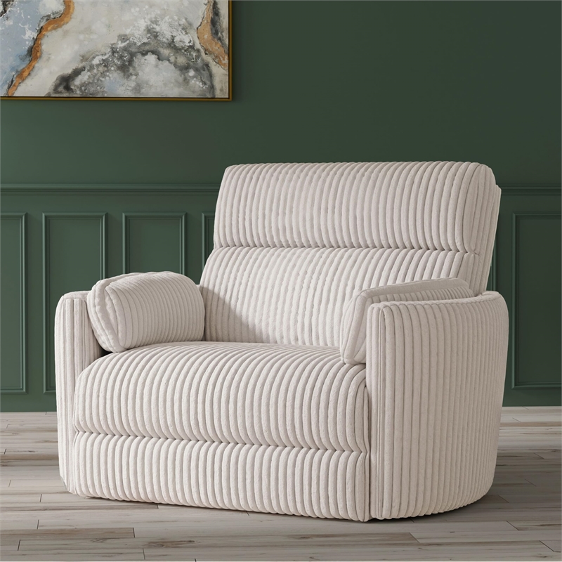 Pemberly Row Contemporary XL Fabric Power Glider Recliner in Ivory