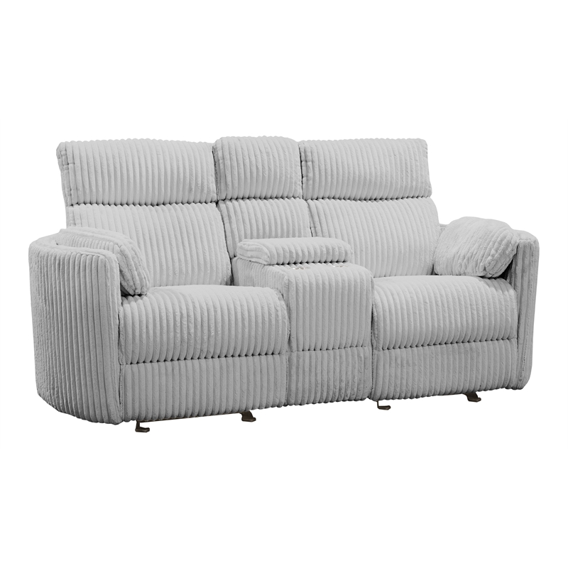 Pemberly Row Fabric Power Glider Reclining Console Loveseat in Gray