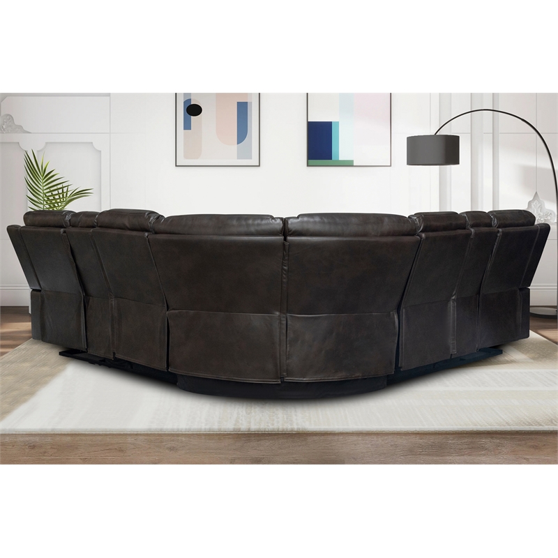 Pemberly Row 5 Piece Faux Leather Reclining Sectional in Brown