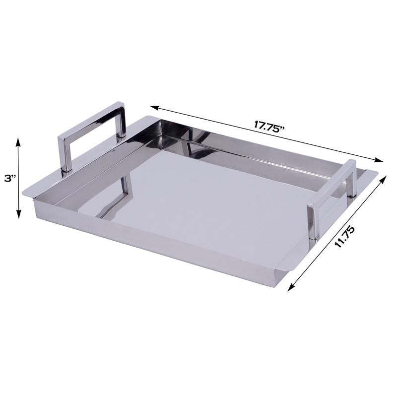 Pemberly Row Modern Rectangle Serving Tray - Polished Silver