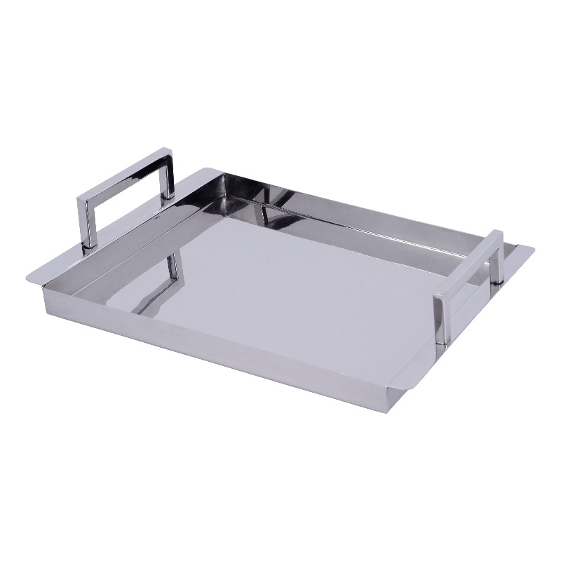 Pemberly Row Modern Rectangle Serving Tray - Polished Silver