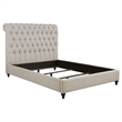 Pemberly Row Button Tufted Upholstered Fabric Full Bed in Beige