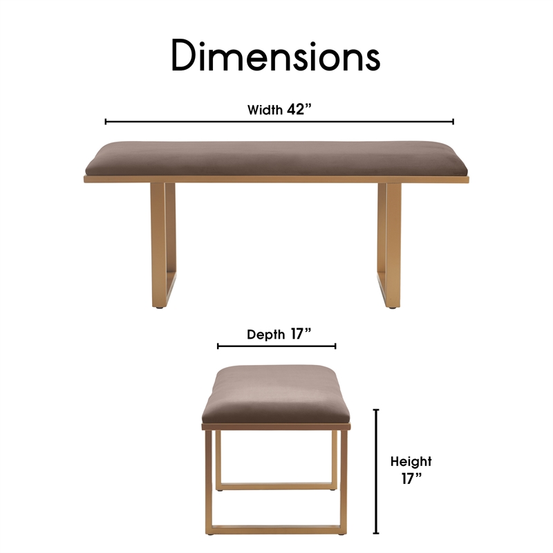 Pemberly Row Modern Velvet Upholstered Bench Chocolate Brown