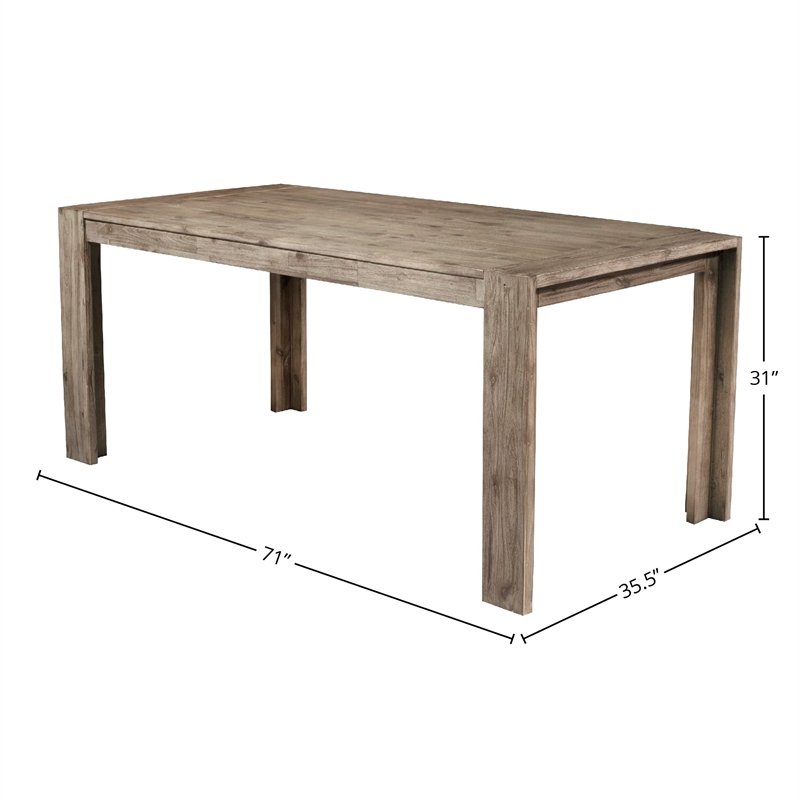 Pemberly Row Fixed Wood Top Dining Table in Antique Natural (Brown)