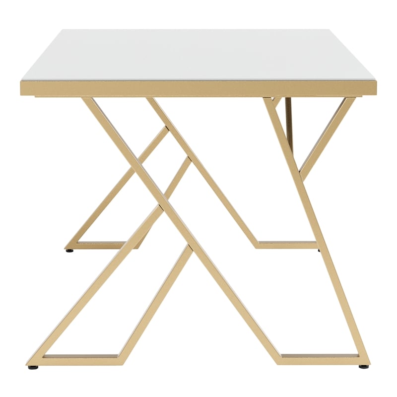 Pemberly Row Contemporary White Glass Top Dining Table