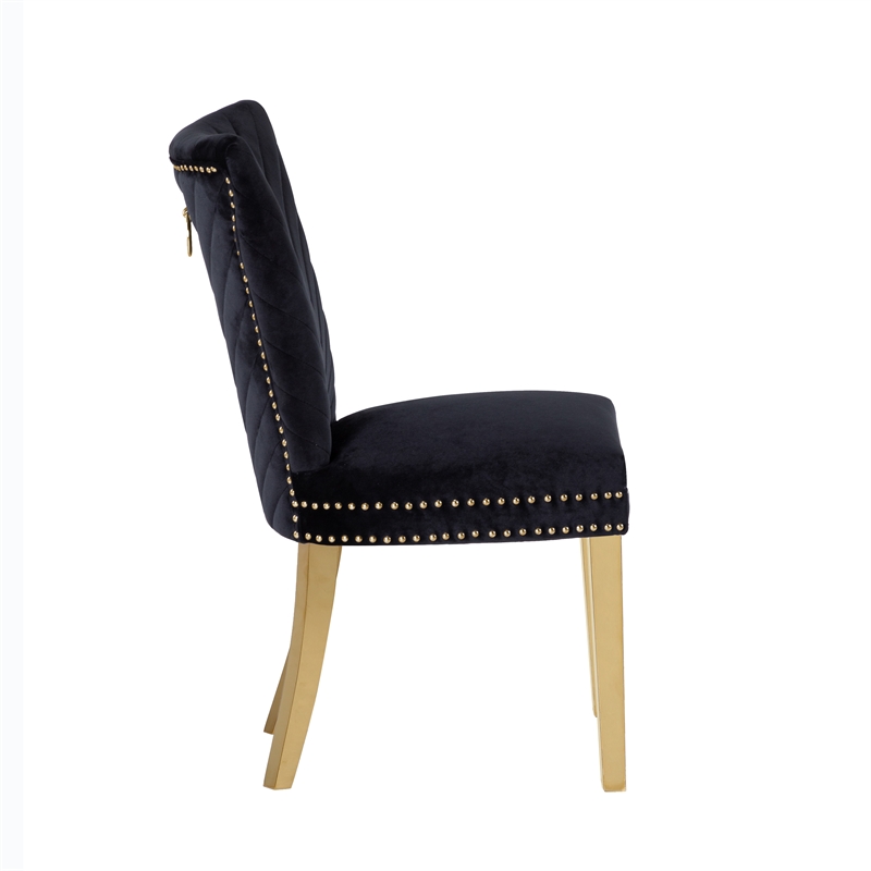Pemberly Row 2 Piece Gold Legs Dining Chairs Finished with Velvet Fabric - Black