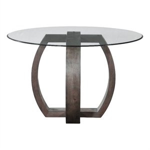 Pemberly Row Contemporary Wood and Glass Dining Table in Gray