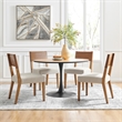 Pemberly Row PU/ Fabric Dining Side Chair in Brown/Beige (Set of 2)