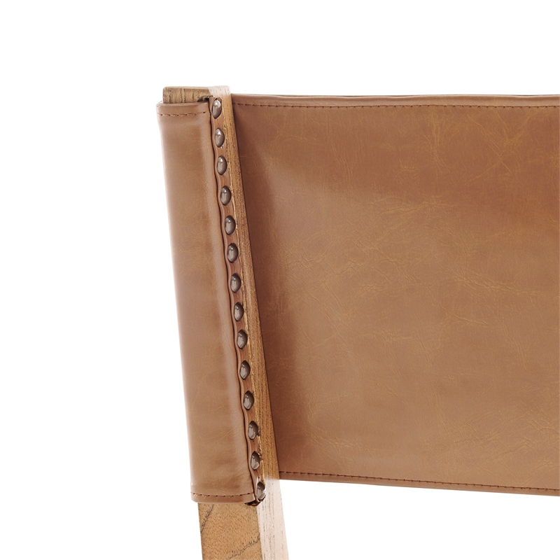 Pemberly Row PU/ Fabric Dining Side Chair in Brown/Beige (Set of 2)