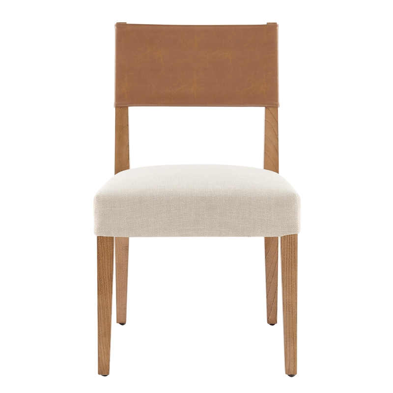 Pemberly Row PU/ Fabric Dining Side Chair in Brown/Beige (Set of 2)