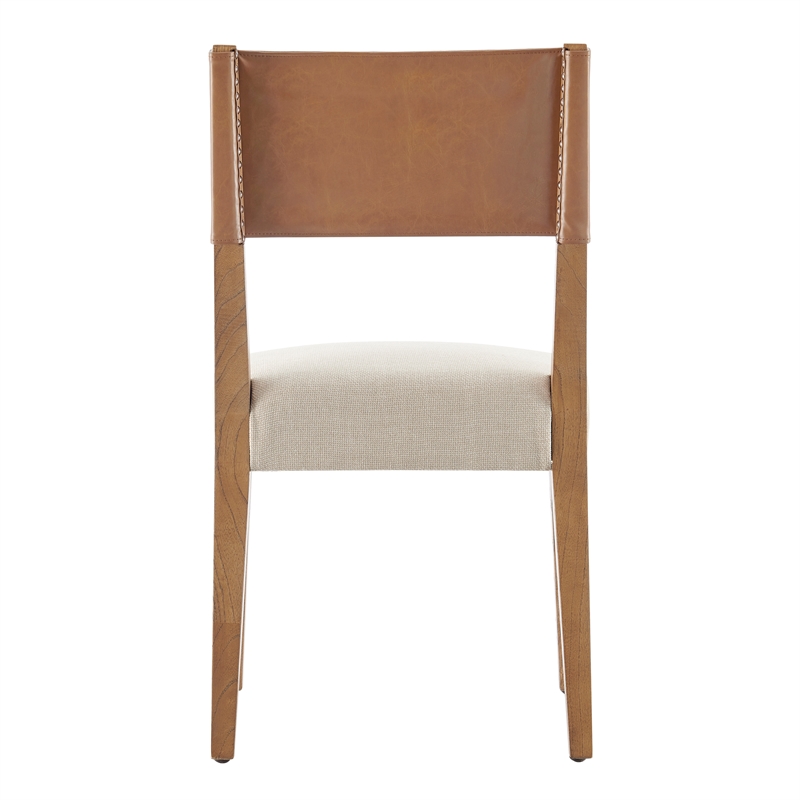 Pemberly Row PU/ Fabric Dining Side Chair in Brown/Beige (Set of 2)