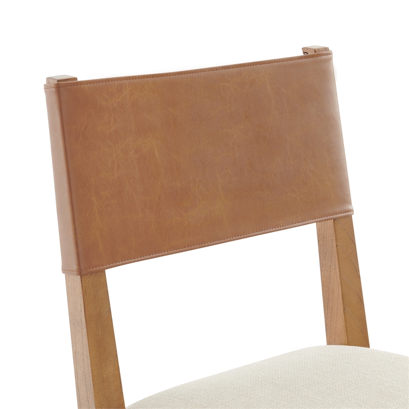 Pemberly Row PU/ Fabric Dining Side Chair in Brown/Beige (Set of 2)