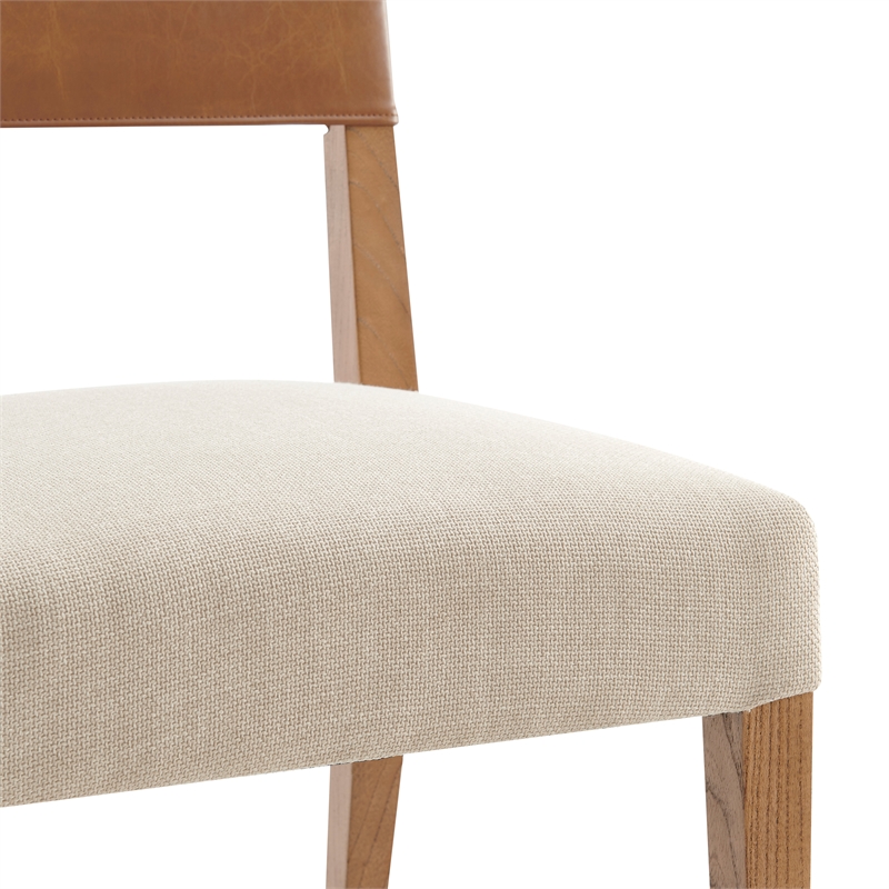 Pemberly Row PU/ Fabric Dining Side Chair in Brown/Beige (Set of 2)