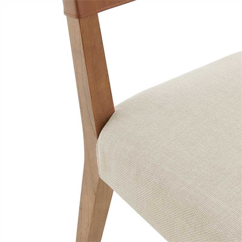 Pemberly Row PU/ Fabric Dining Side Chair in Brown/Beige (Set of 2)