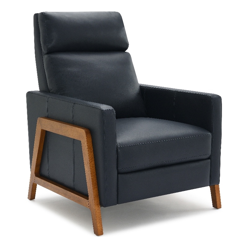 Pemberly Row Top Grain Leather Push Back Recliner - Midnight Blue