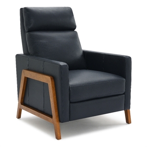 Pemberly Row Top Grain Leather Push Back Recliner - Midnight Blue