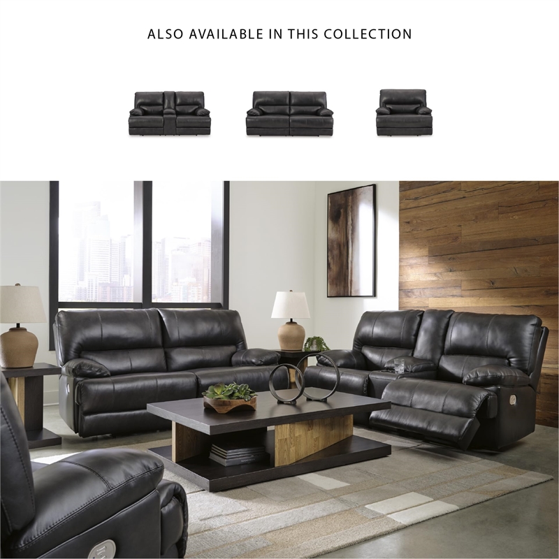Pemberly Row Contemporary Mountainous Black Power Reclining Sofa