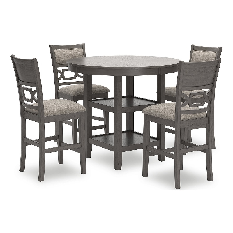 Pemberley Row Rubberwood Light Gray Dining Table Round Counter Height Reverse Diamond Pattern 42