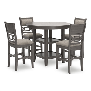 Pemberley Row Rubberwood Light Gray Dining Table Round Counter Height Reverse Diamond Pattern 42&quotW x 42&quotD x 36&quotH