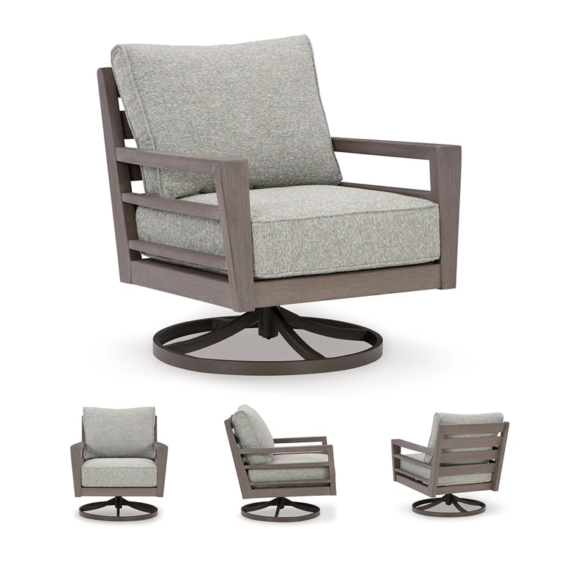 Pemberly Row Gray & Brown Outdoor Swivel Lounge with Cushion