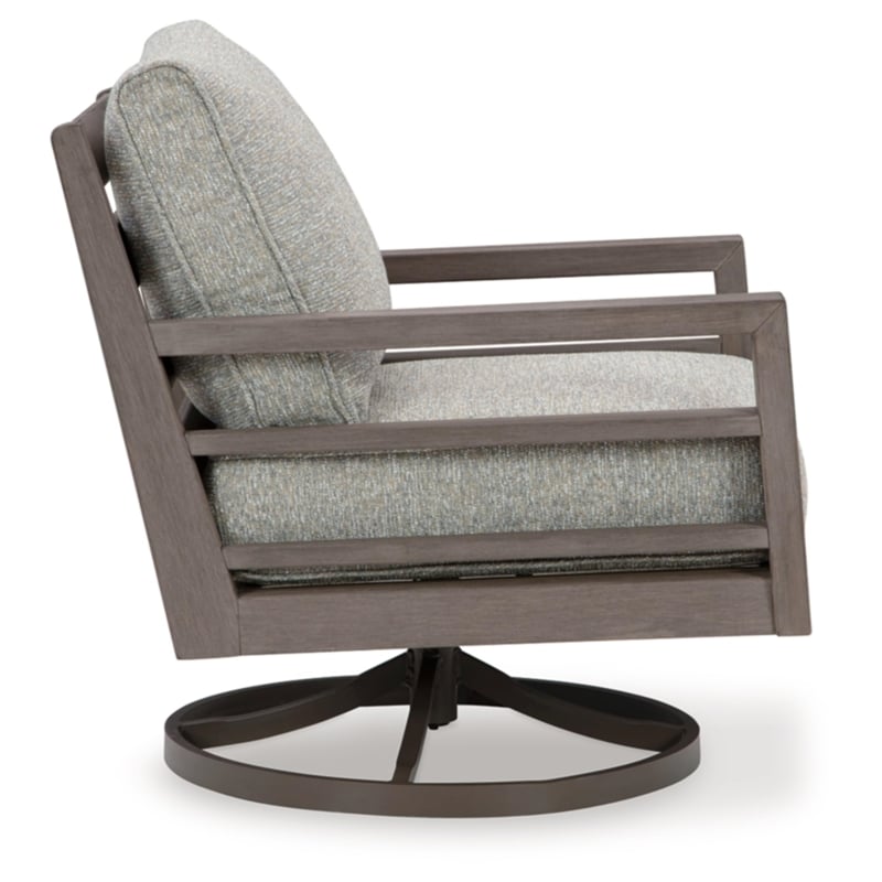 Pemberly Row Gray & Brown Outdoor Swivel Lounge with Cushion