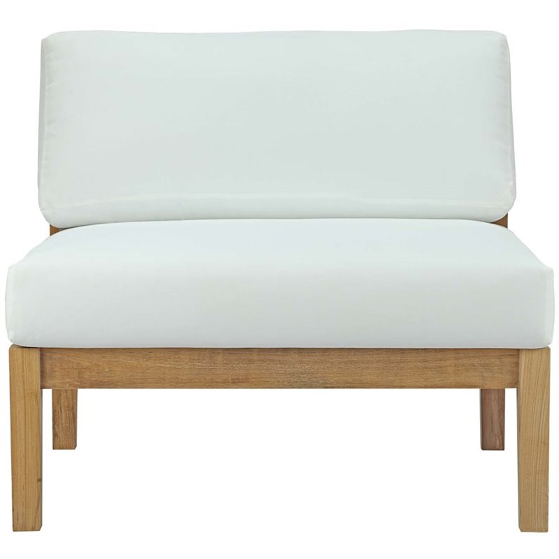 Pemberly Row Outdoor Patio Solid Teak Wood Armless Chair in Natural/White