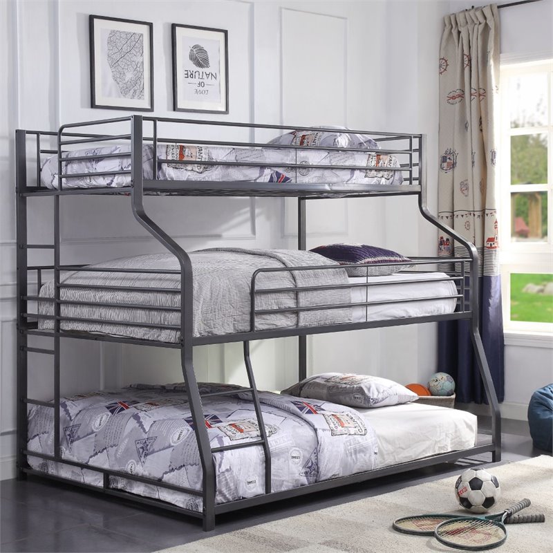 Pemberly Row Modern / Contemporary Triple Bunk Bed in Gunmetal