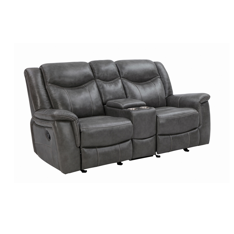 Pemberly Row 3-Piece Upholstered Faux Leather Motion Sofa Set in Gray